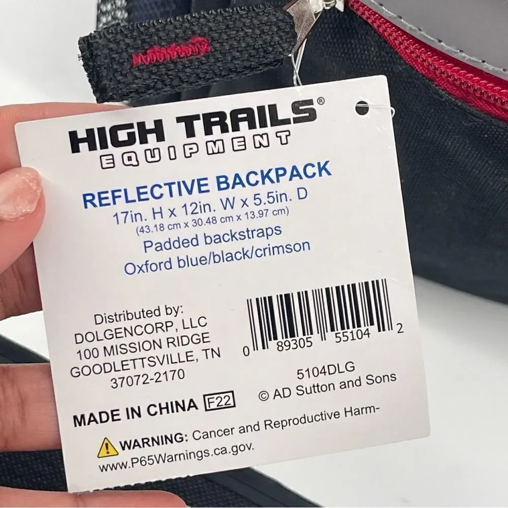 High Trails Equipment Boy’s Oxford Blue/Black/Crimson Reflective Backpack Large